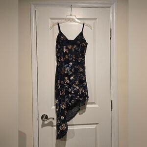 Lulus Women's Evenings with You Dark Teal Floral Velvet Asymmetrical Dress